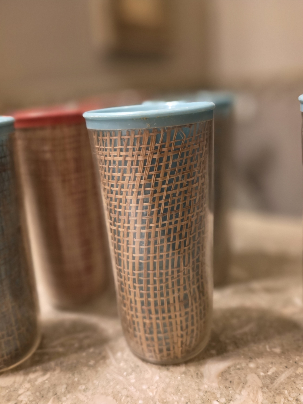 6 Vintage Raffiaware  Tumblers Woven Pattern MCM